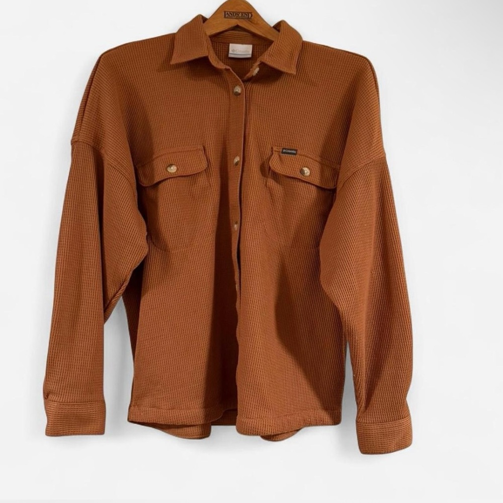 Columbia Burnt Orange Waffle Knit Shirt Size M